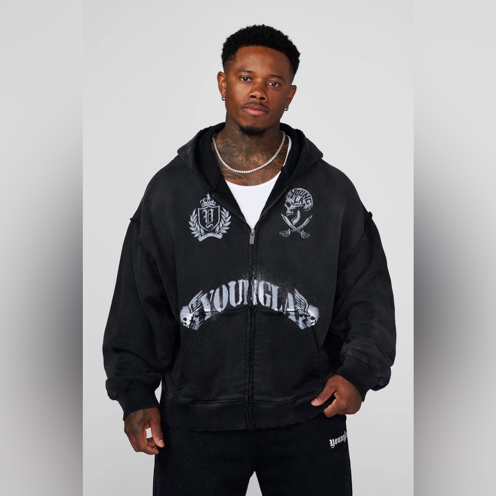 YoungLA 5222 Ghost Zip-Up, Size XL, Black Wash, NWT 🔥SOLD OUT ONLINE🔥